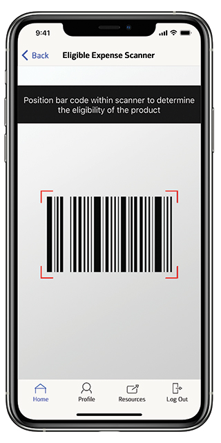 Image of iPhone screen showing eligible expense scanner screen